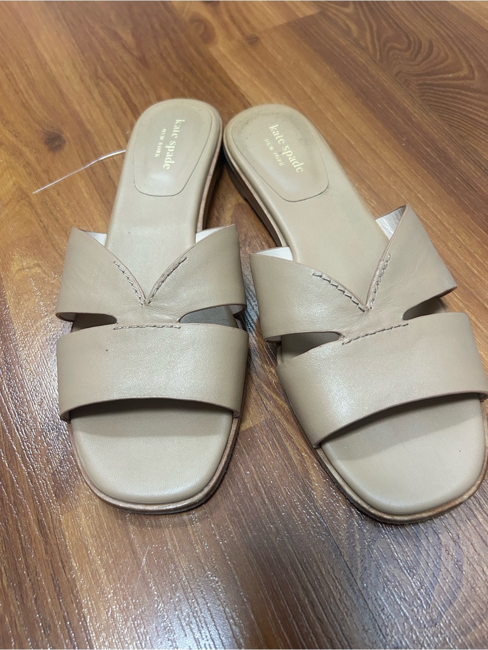 kate spade Neutral Beige Leather Double-Strap Slide Sandals